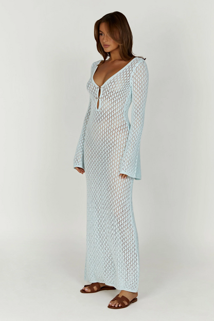 Textured Knit Beach Dress with Front Opening