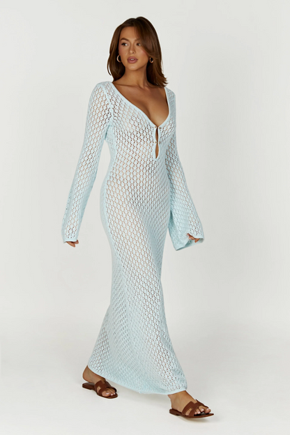 Textured Knit Beach Dress with Front Opening