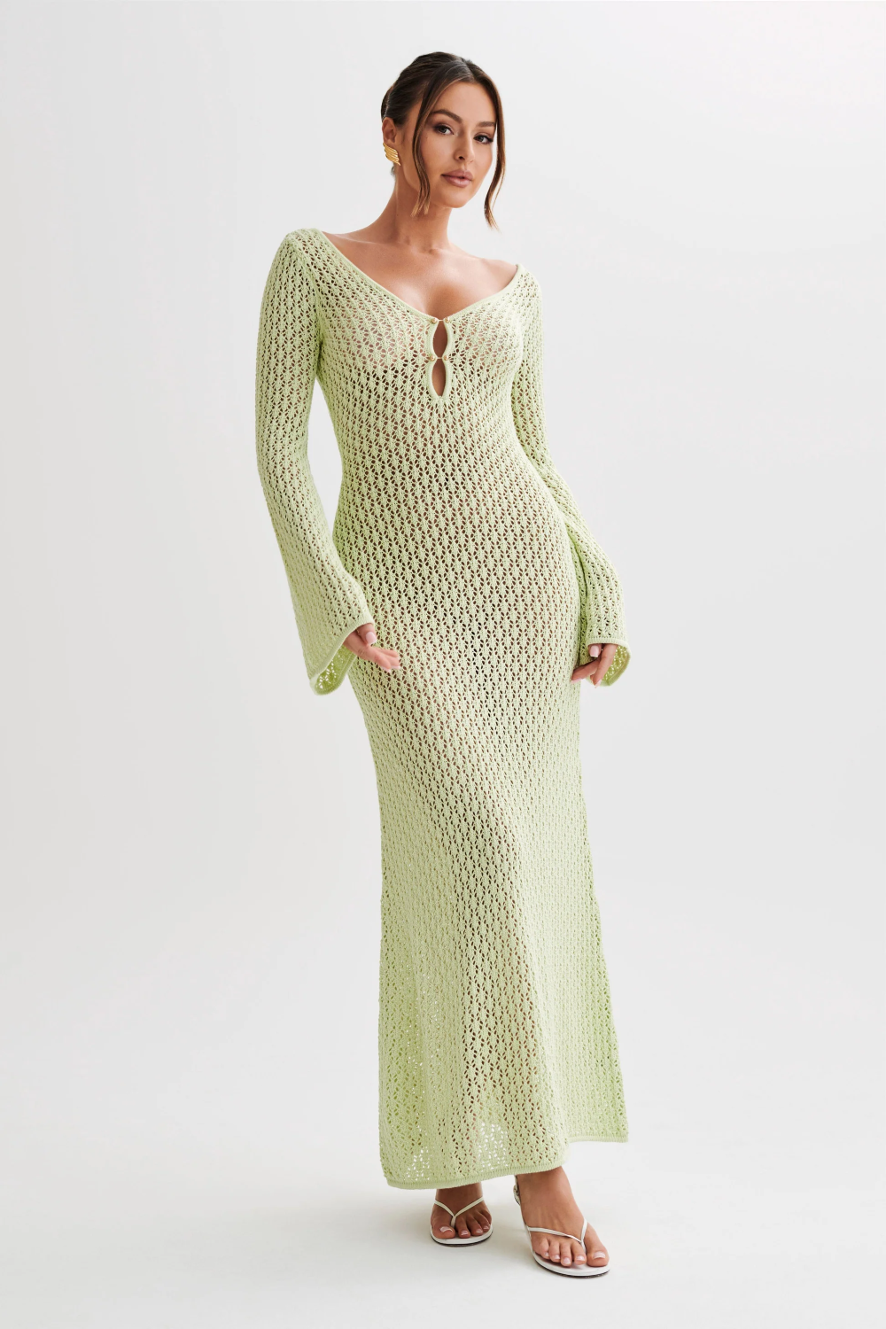 Textured Knit Beach Dress with Front Opening