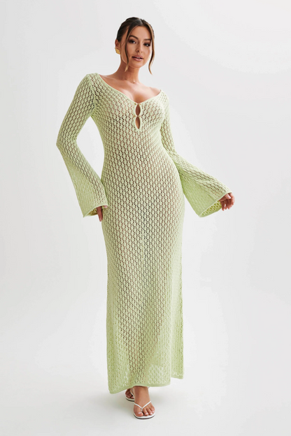 Textured Knit Beach Dress with Front Opening