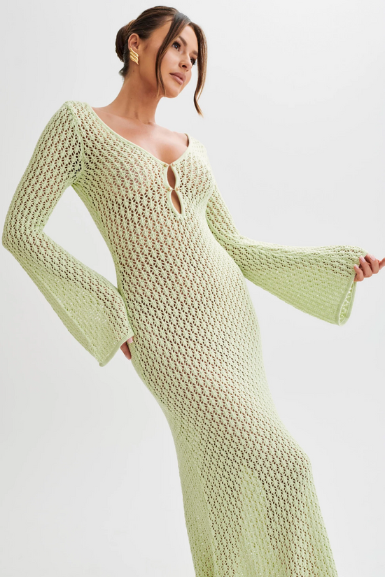 Textured Knit Beach Dress with Front Opening