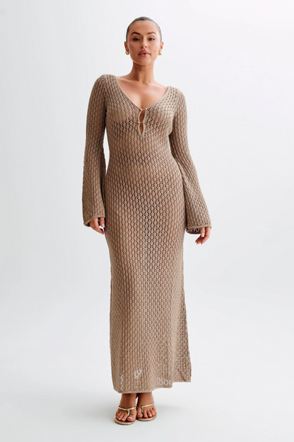 Textured Knit Beach Dress with Front Opening