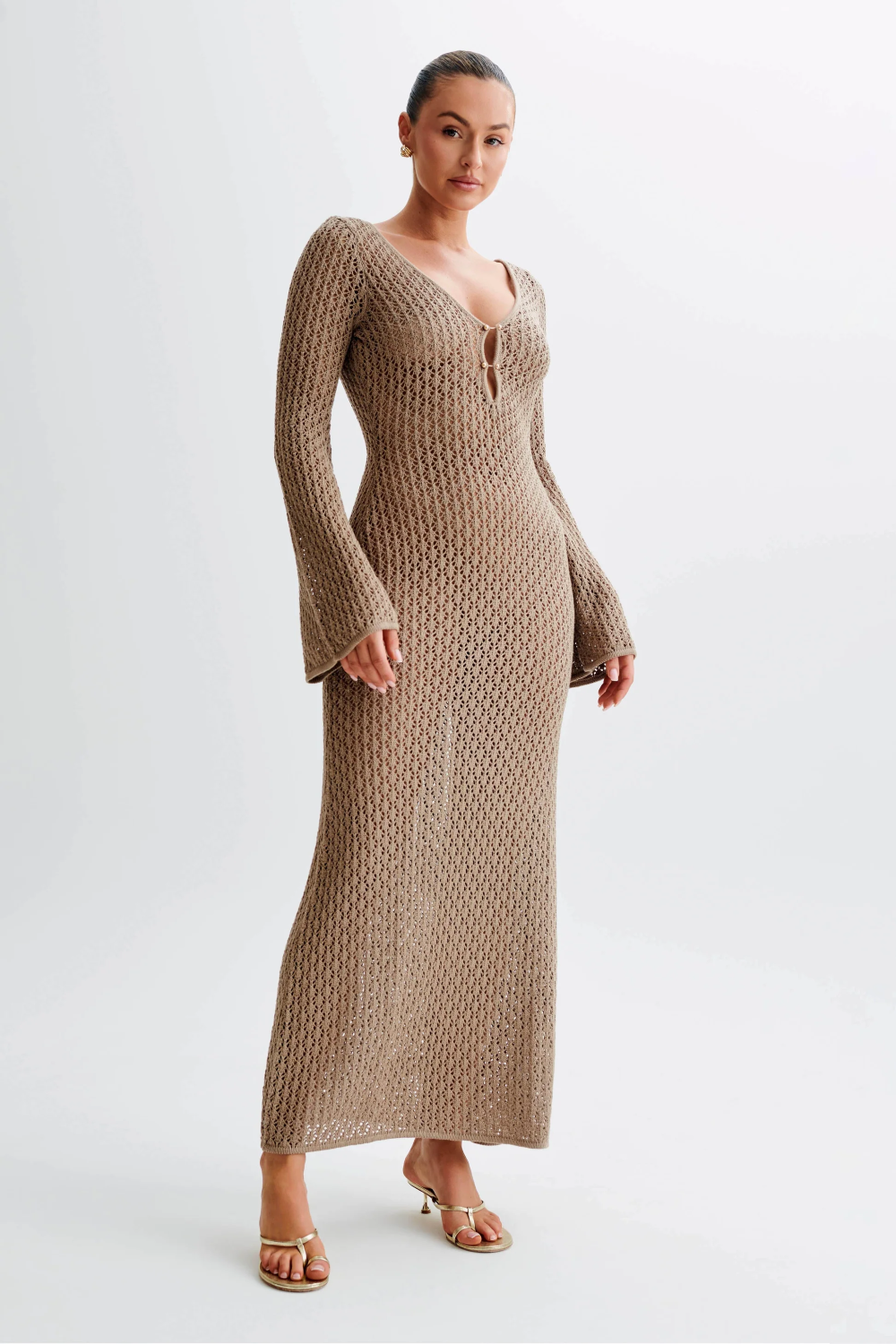 Textured Knit Beach Dress with Front Opening