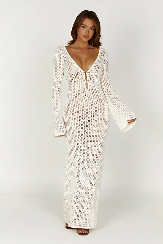 Textured Knit Beach Dress with Front Opening