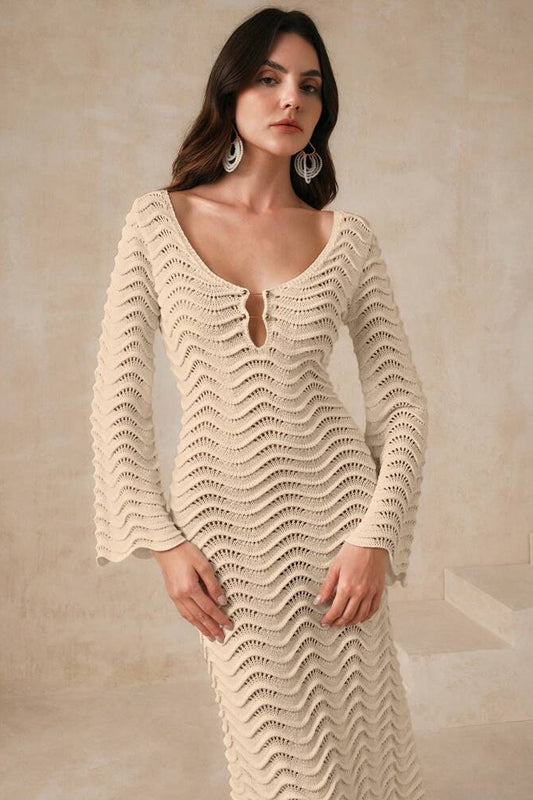 Wave-Knit Beach Dress with Front Detail