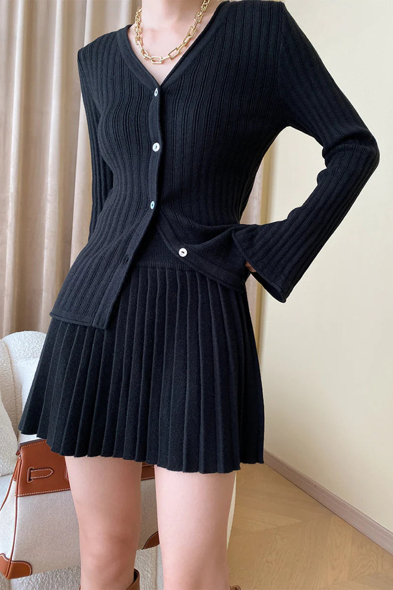 Leisure Long Sleeve Two Piece Skirt Set