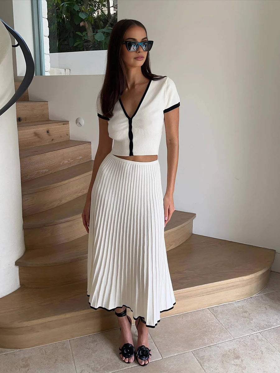Trim Sweater Skirt Set