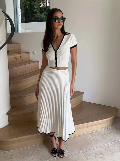 Trim Sweater Skirt Set