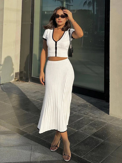 Trim Sweater Skirt Set