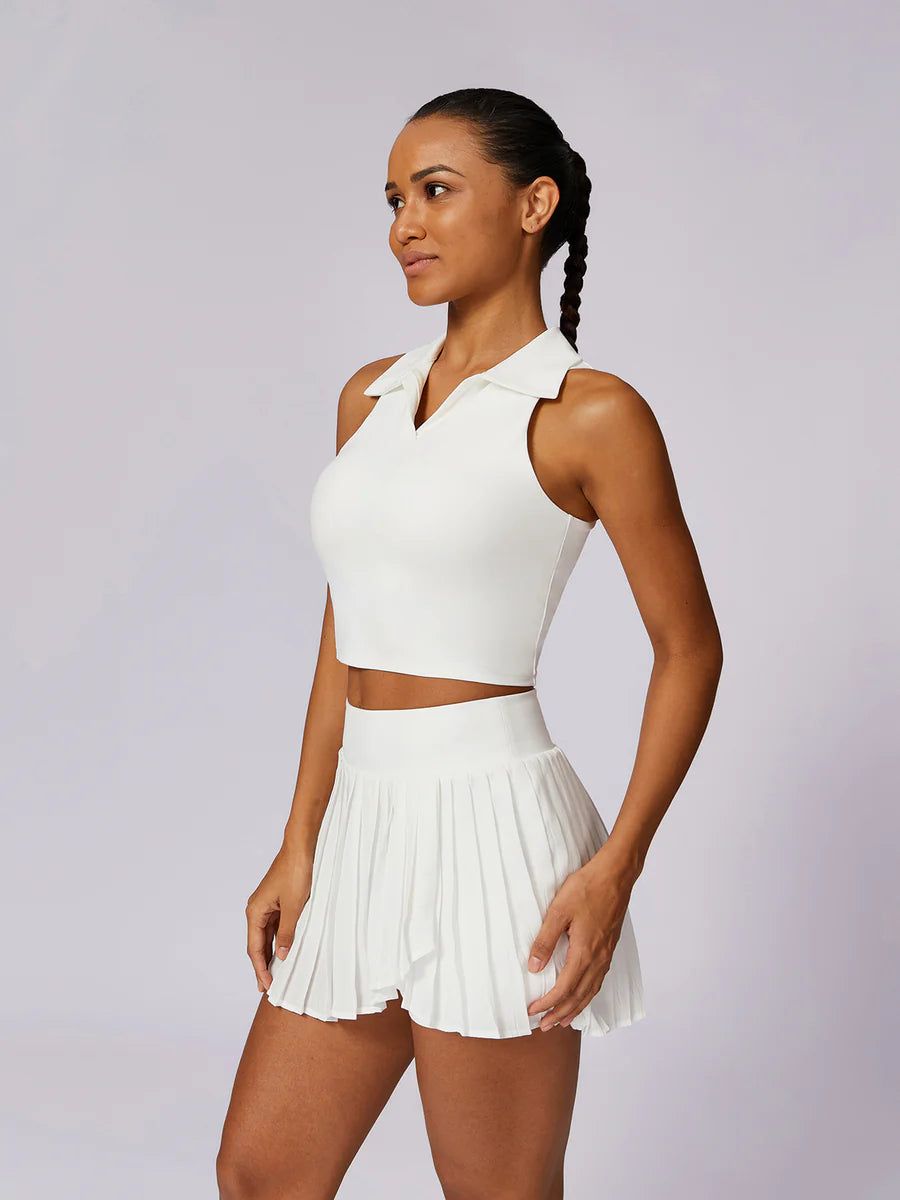 POLO Lapel Skinny Tank Top & Shorts Set