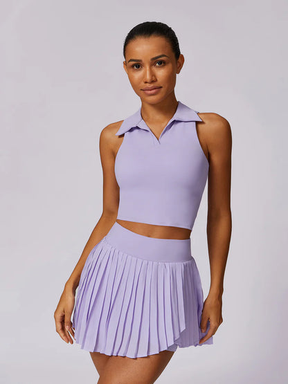 POLO Lapel Skinny Tank Top & Shorts Set