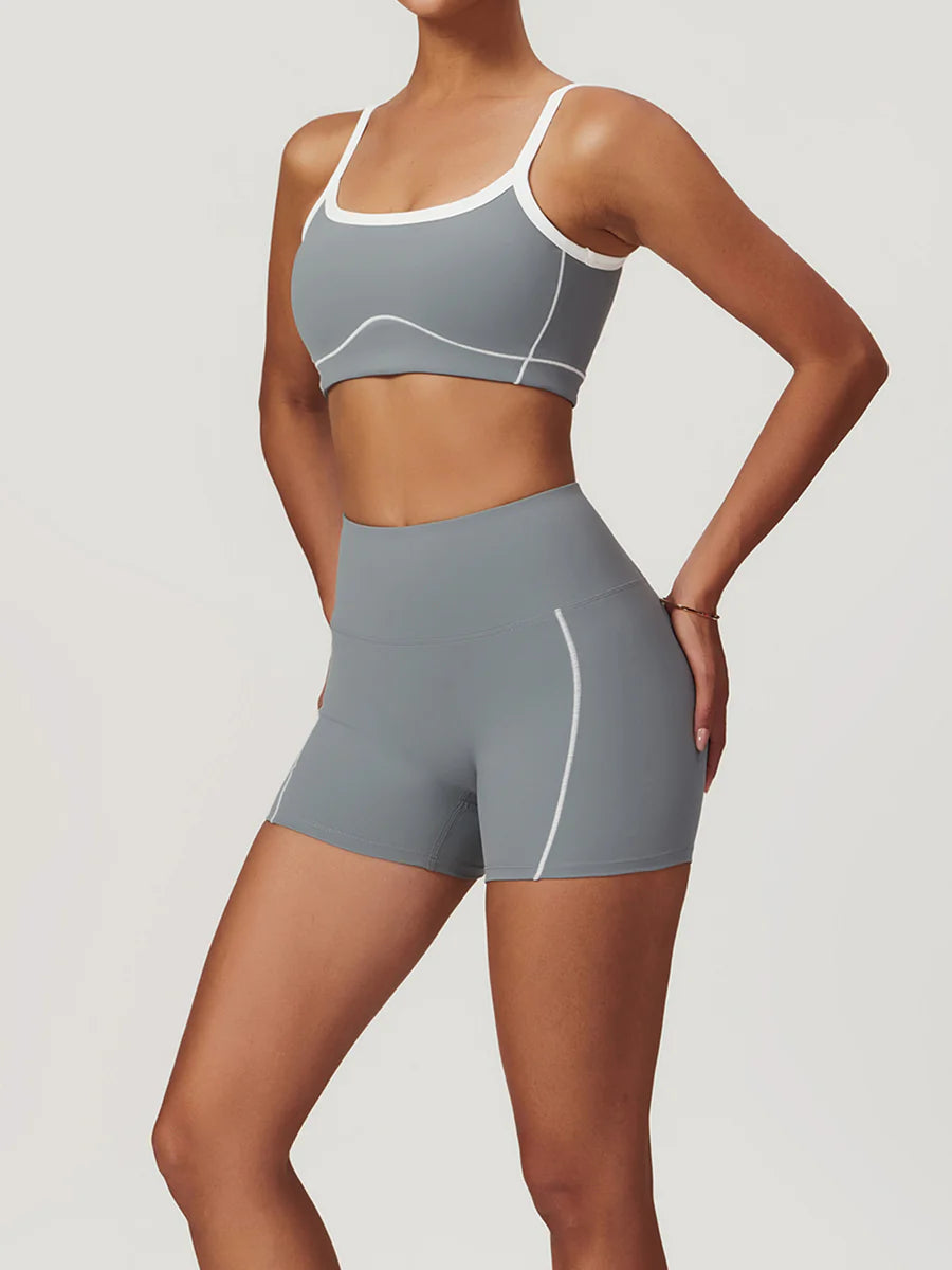 Seamless Contrast Binding Sports Bra and Shorts Set