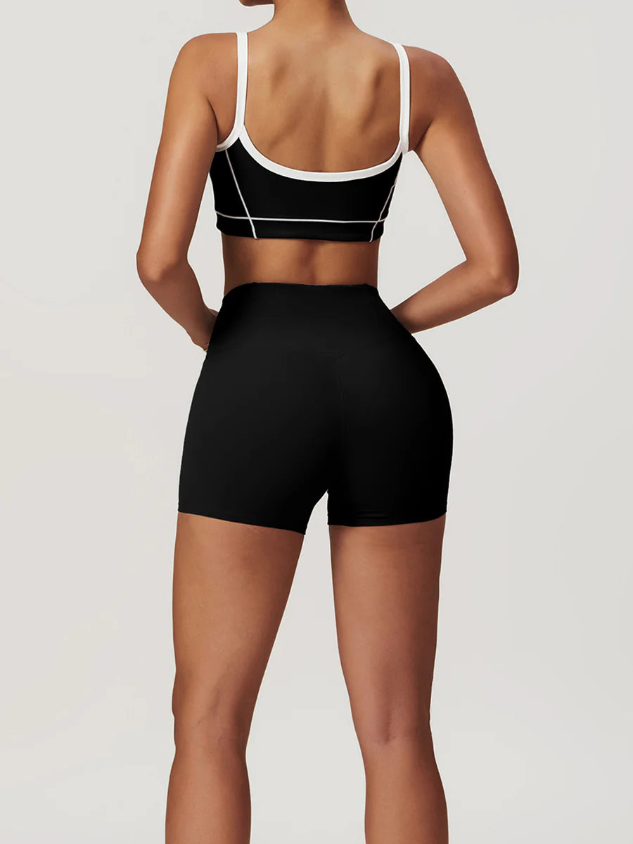 Seamless Contrast Binding Sports Bra and Shorts Set