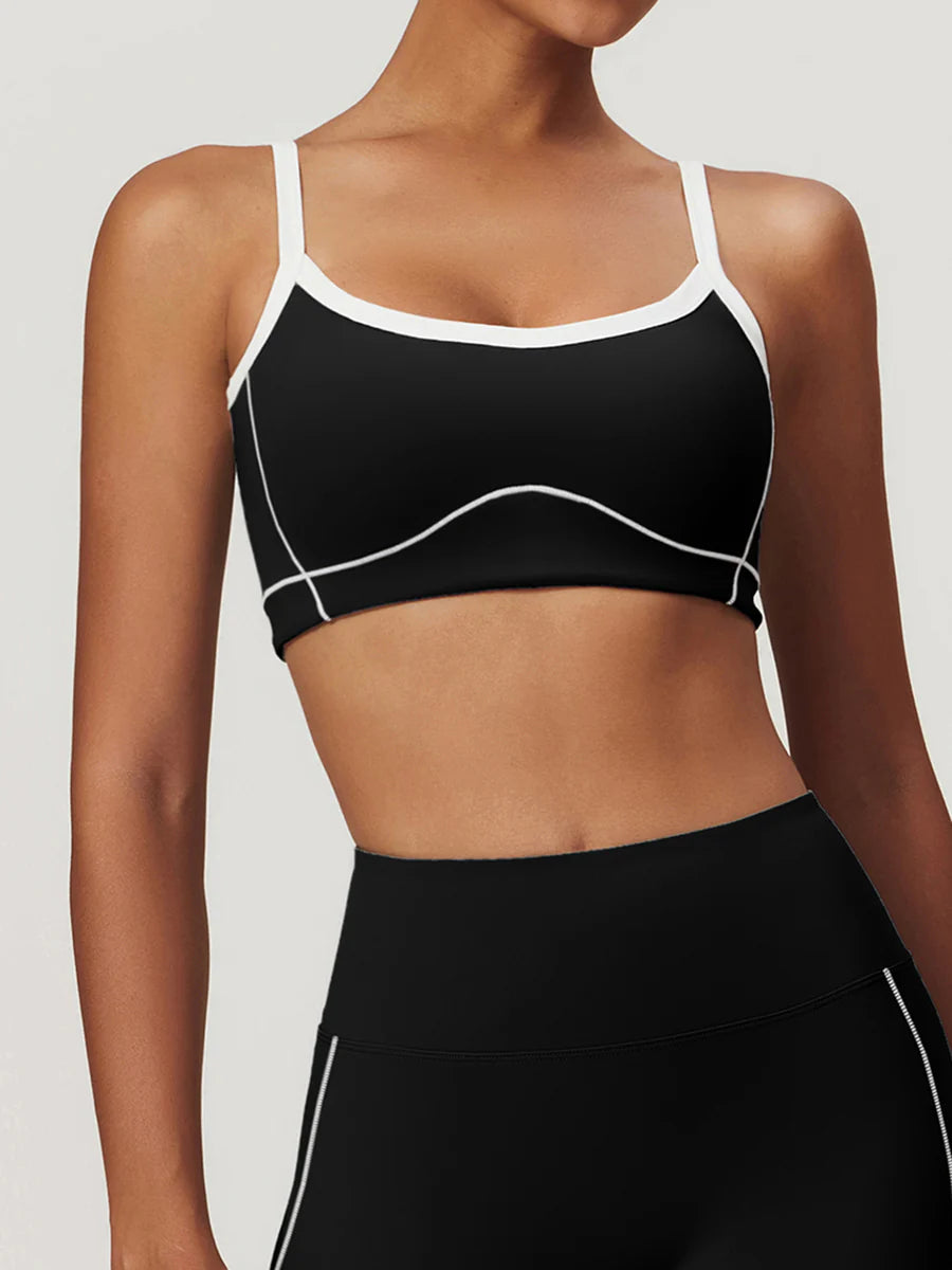 Seamless Contrast Binding Sports Bra and Shorts Set