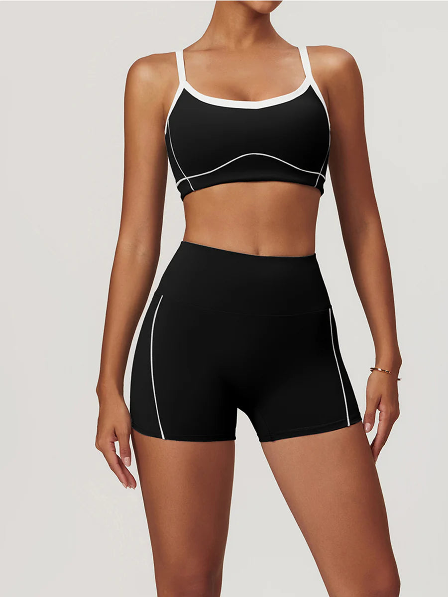 Seamless Contrast Binding Sports Bra and Shorts Set