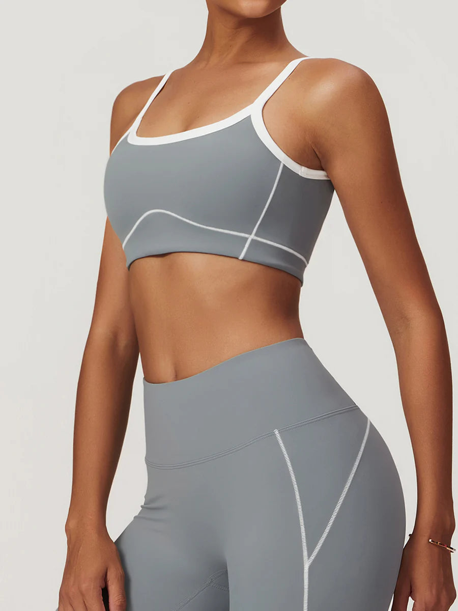 Seamless Contrast Binding Sports Bra and Shorts Set