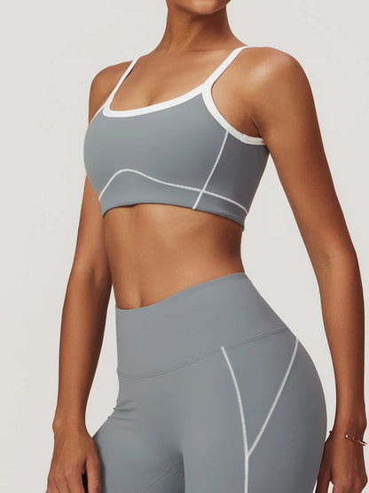 Seamless Contrast Binding Sports Bra and Shorts Set