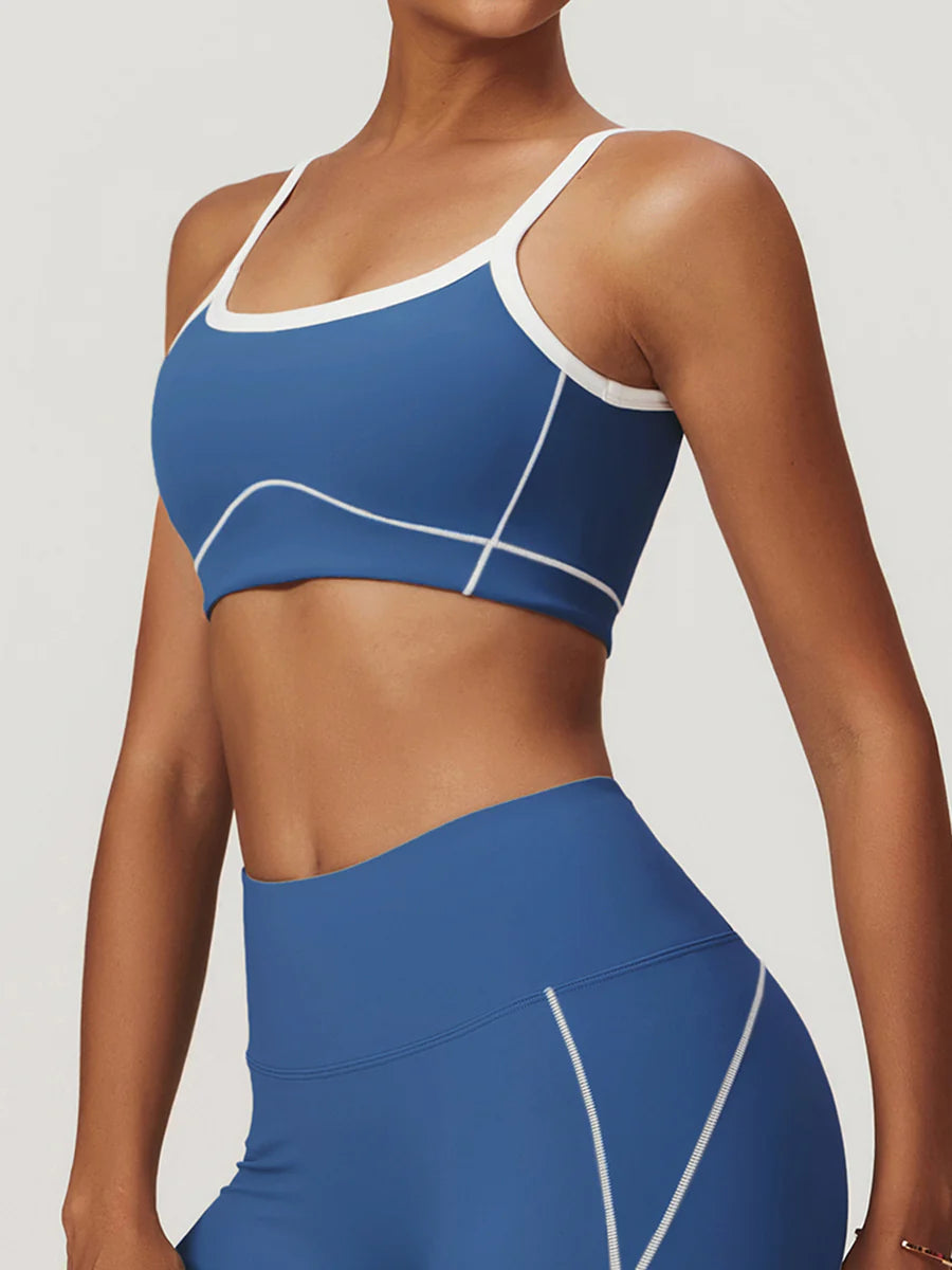 Seamless Contrast Binding Sports Bra and Shorts Set