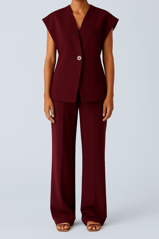 Sleeveless Blazer & Wide-Leg Trousers Set