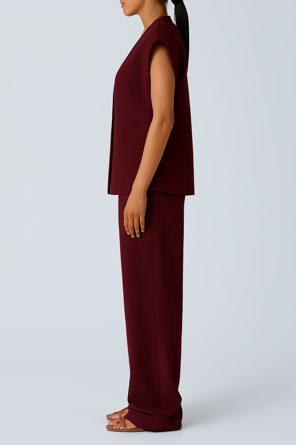 Sleeveless Blazer & Wide-Leg Trousers Set