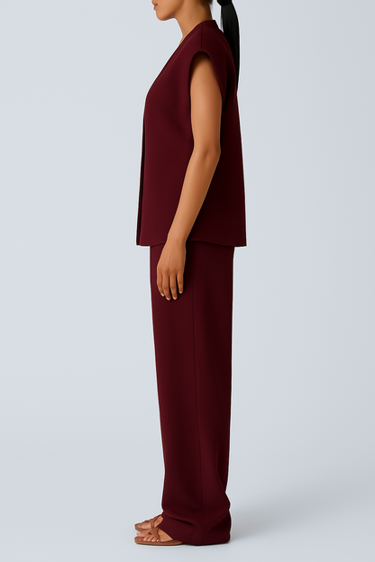 Sleeveless Blazer & Wide-Leg Trousers Set
