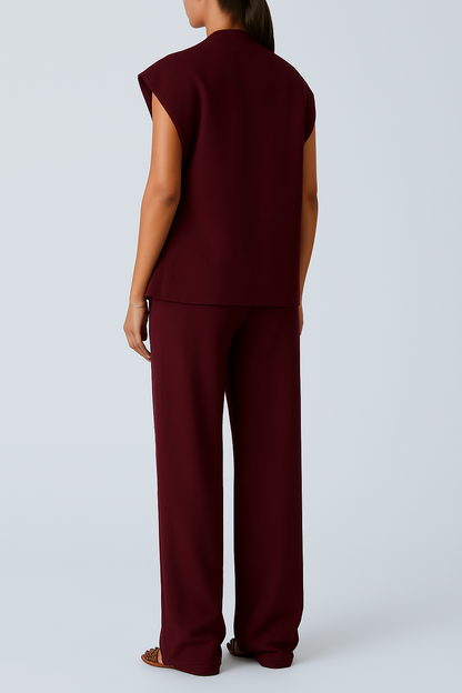 Sleeveless Blazer & Wide-Leg Trousers Set