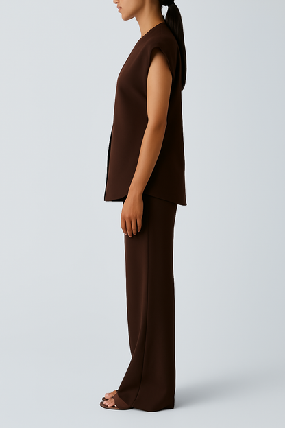 Sleeveless Blazer & Wide-Leg Trousers Set