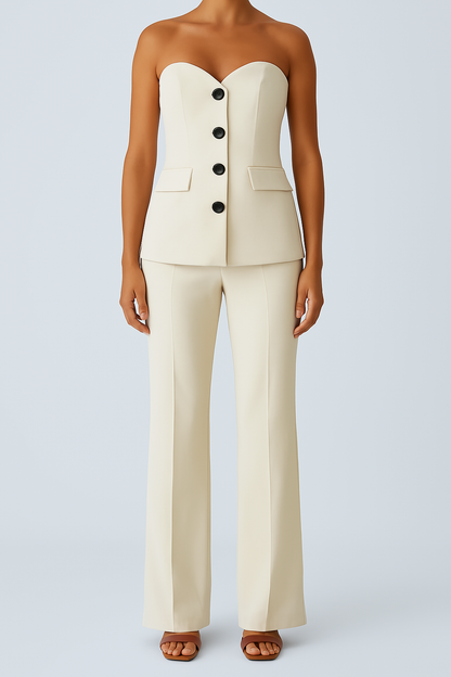 Strapless Buttoned Corset Top & Tailored Trousers Set