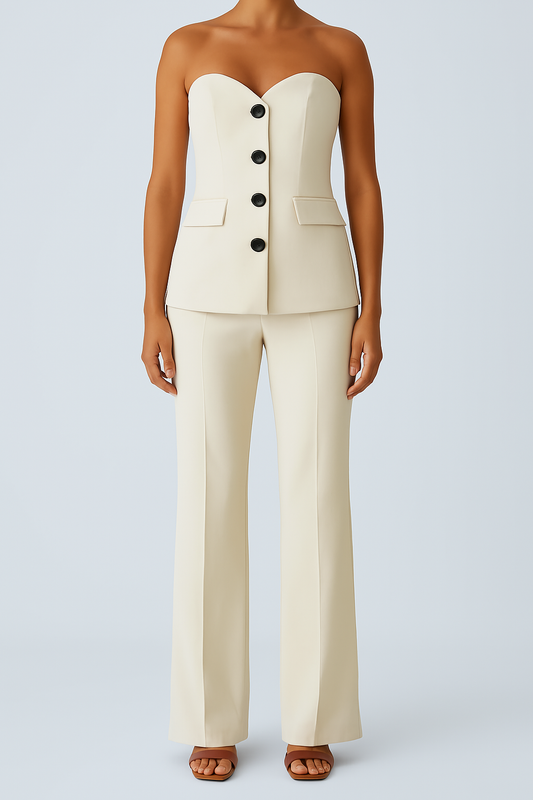 Strapless Buttoned Corset Top & Tailored Trousers Set