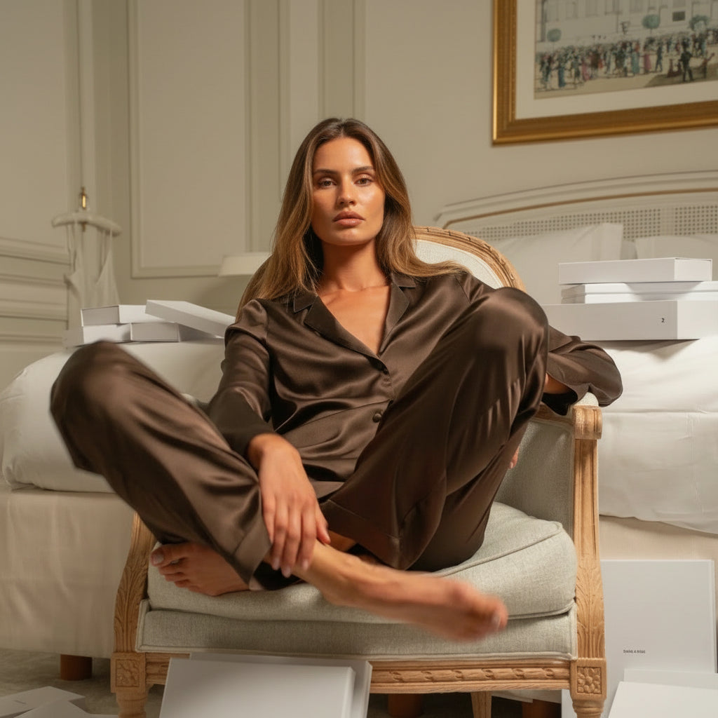 Premium Silk PJ Set - Chocolate Brown