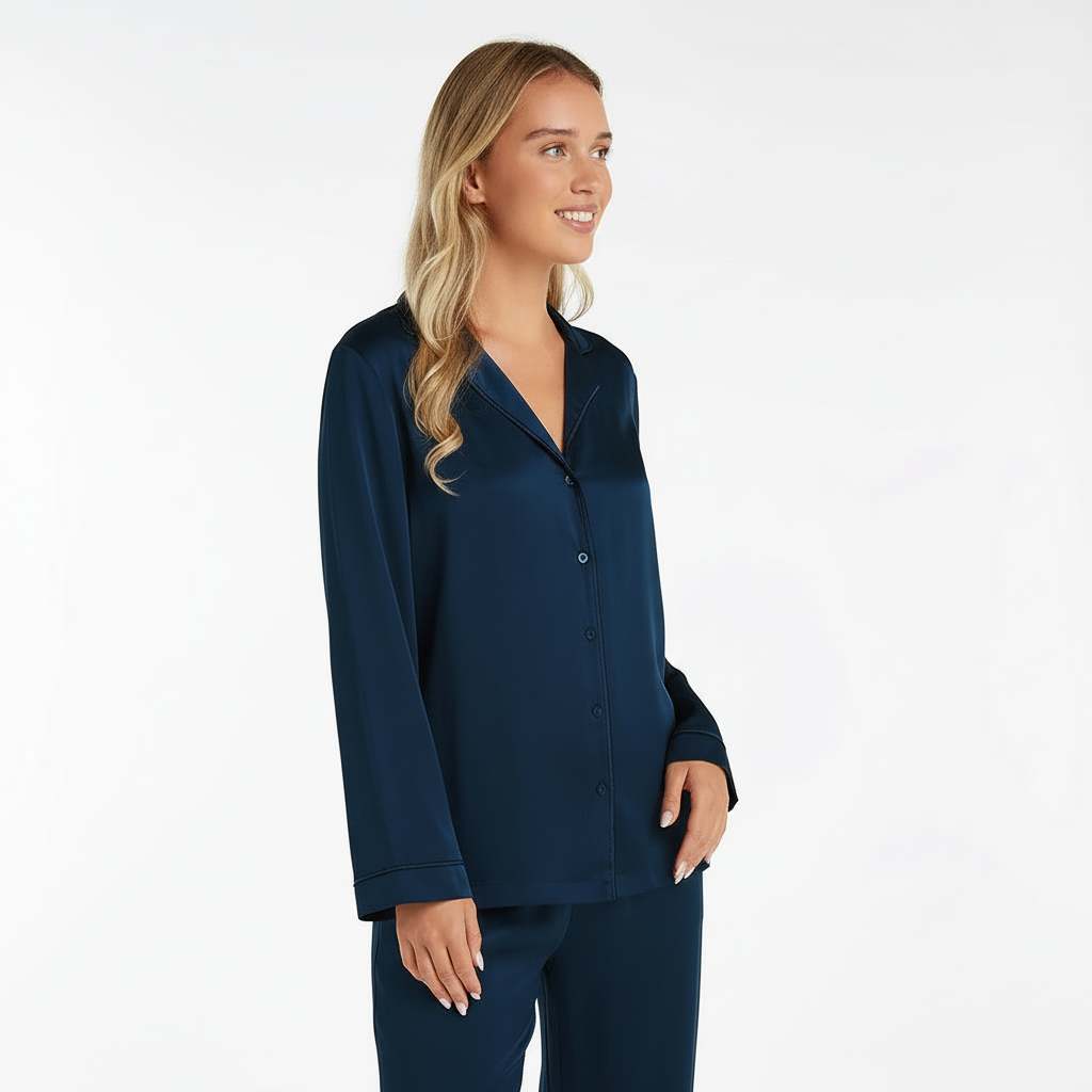 Premium Silk PJ Set - Midnight Blue