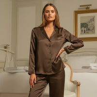 Premium Silk PJ Set - Chocolate Brown