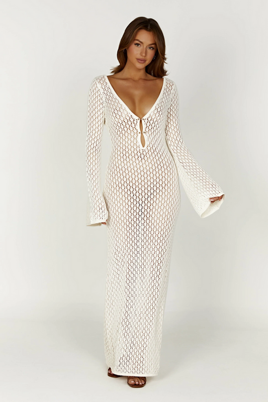 Textured Knit Beach Dress with Front Opening
